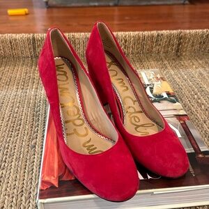 Sam Edelman Red Block Heel in Suede